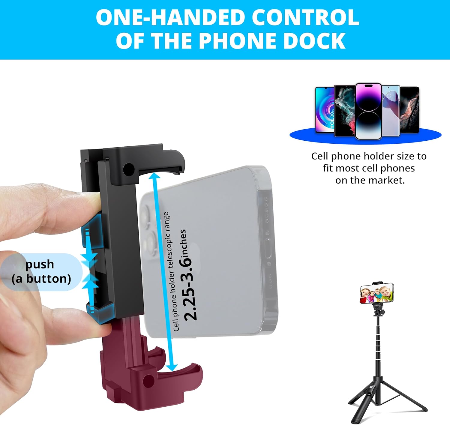 BZE 62 inches Extendable Selfie Stick Tripod with Wireless Remote & Phone Holder, Portable Aluminum Alloy 3 in 1 Stand for Group Photos, Vlogging & Travel Compatible with All Smartphones - Image 6