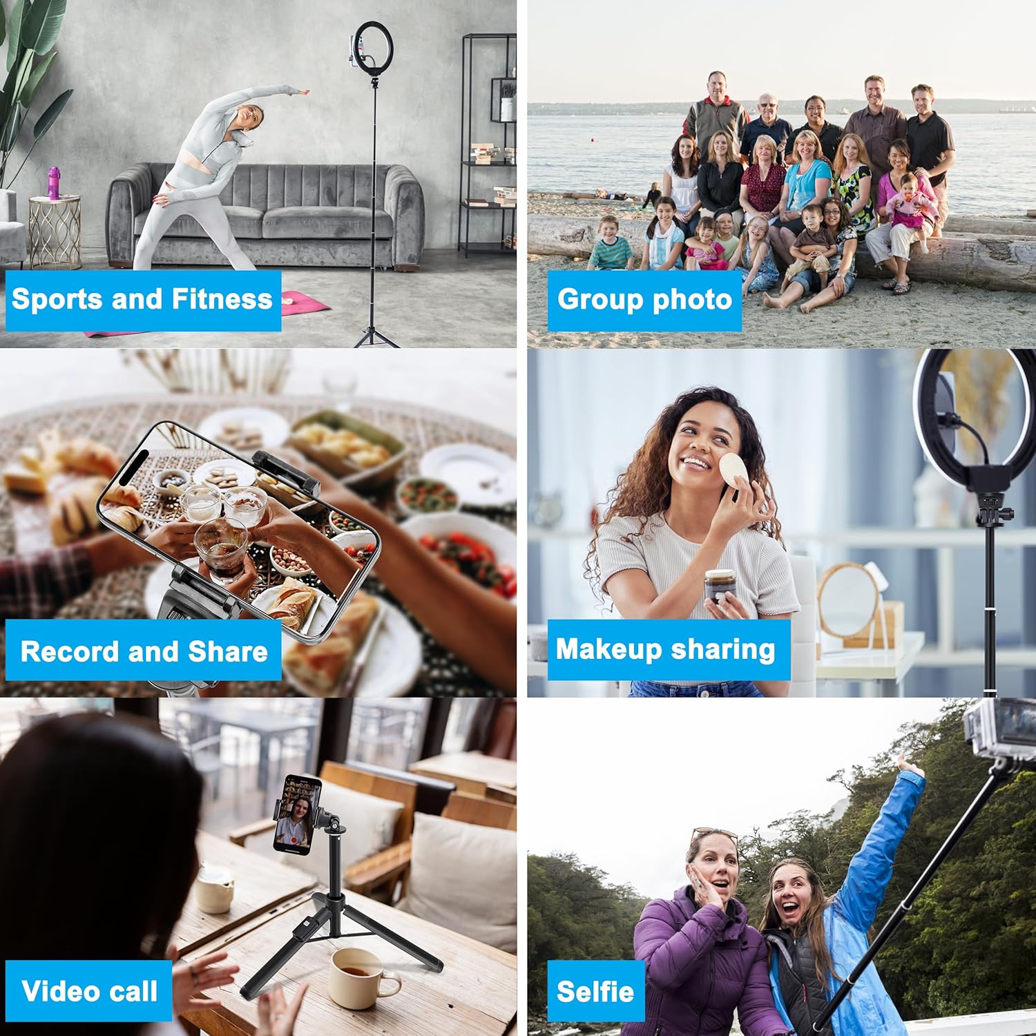 BZE 62 inches Extendable Selfie Stick Tripod with Wireless Remote & Phone Holder, Portable Aluminum Alloy 3 in 1 Stand for Group Photos, Vlogging & Travel Compatible with All Smartphones - Image 7